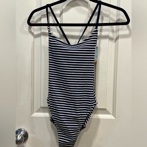 Shade & shore Navy & White Striped One-Piece Size XS NWT